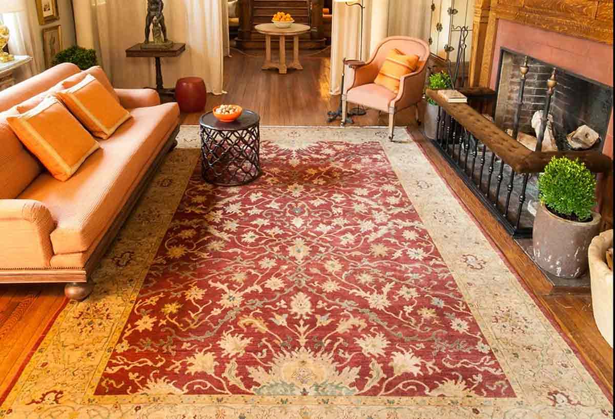 A beautifully patterned area rug with intricate designs in warm colors - rug appraisal