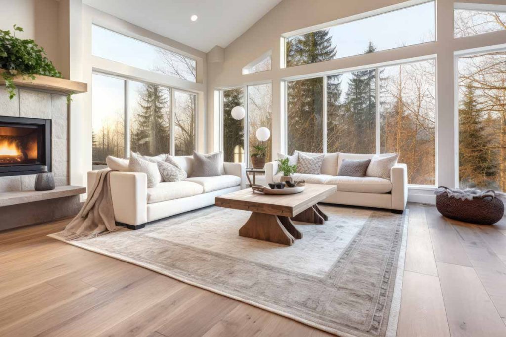 Beautifully cleaned living room rug by Megerian Rugs, showcasing expert rug cleaning services for a refreshed and pristine appearance.